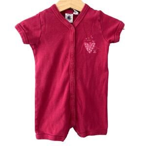 Petit Bateau Mon Petit Amour Heart Shortie Snap Romper - Fuchsia - 6M